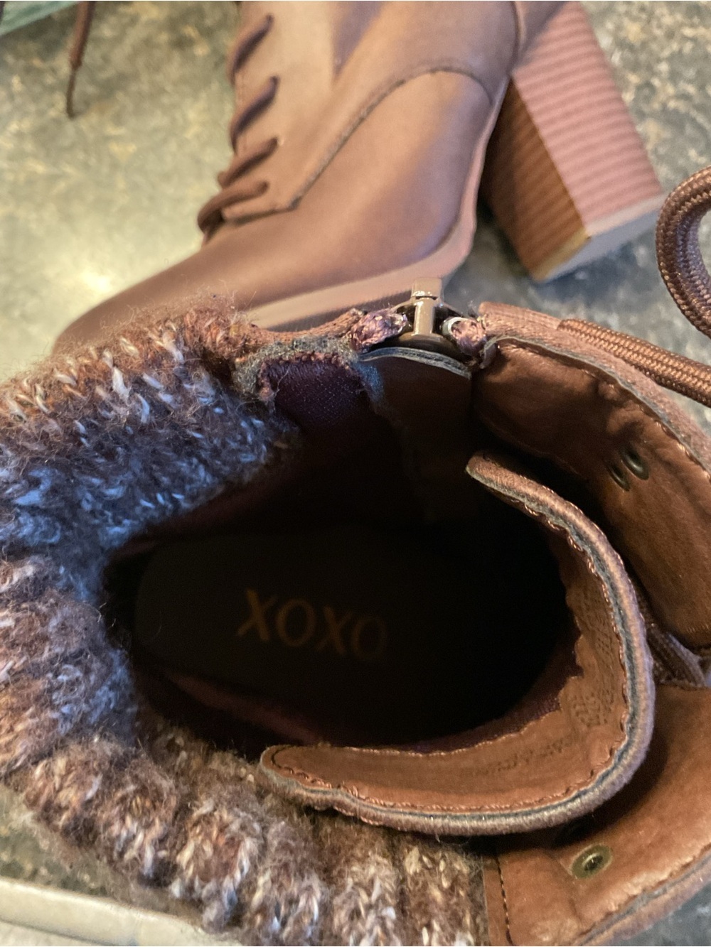 Women's Brown Lace-Up Ankle Boots with Faux Fur Trim - Picture 7 of 7